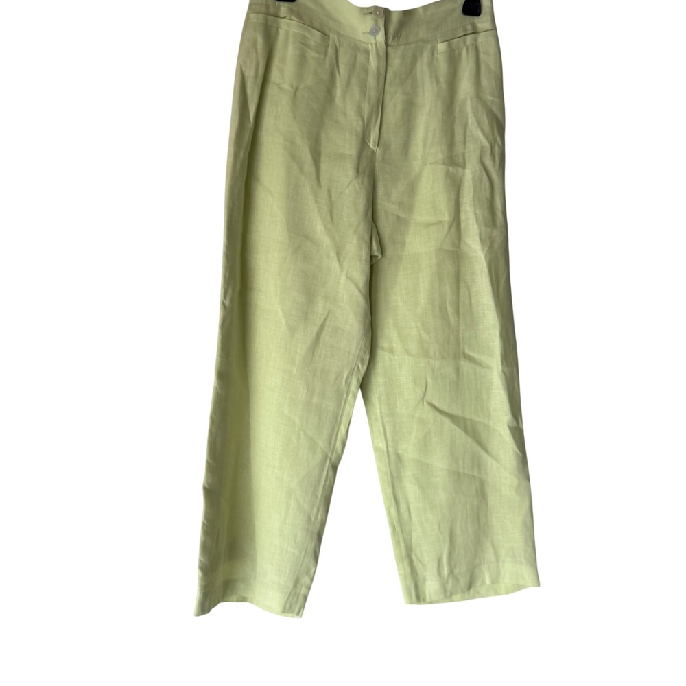 MONDO Y2k Womens Lime‎ Green 100% Linen Wide Leg Pants Size 8 Beach Lagen Artsy